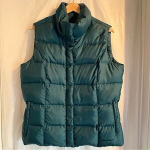 Eddie Bauer Quilted Puffer Vest Sz Large Goose Down Warm Outerwear Dark Green